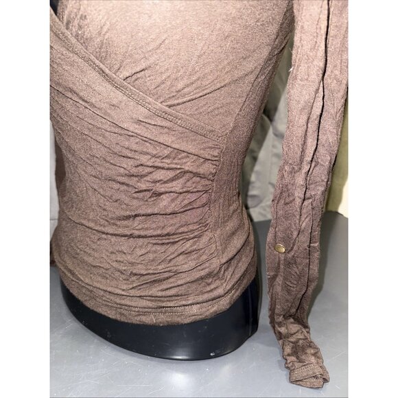 H&M Womens XS Cross Front Long Sleeve Wrap Blouse Stretch V-Neck Brown Top - Picture 8 of 14